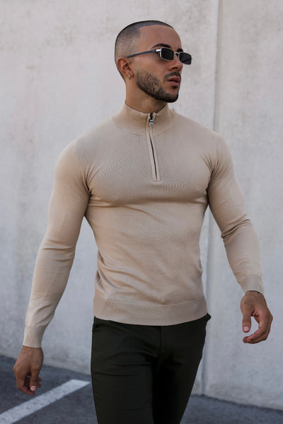 THE HALFZIP KNIT - BEIGE