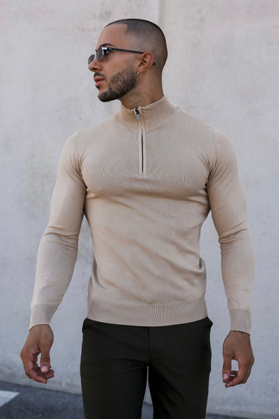 THE HALFZIP KNIT - BEIGE