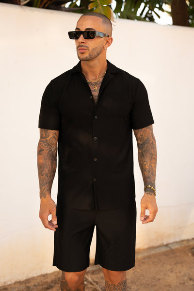 THE MYKA SET - BLOUSE + SHORT - BLACK