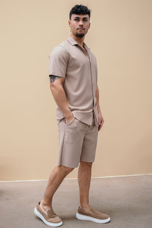 THE MYKA SET - BLOUSE + SHORT - BEIGE