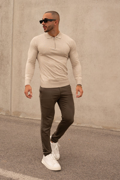 THE ZIPPER POLO KNIT - BEIGE MELANGE