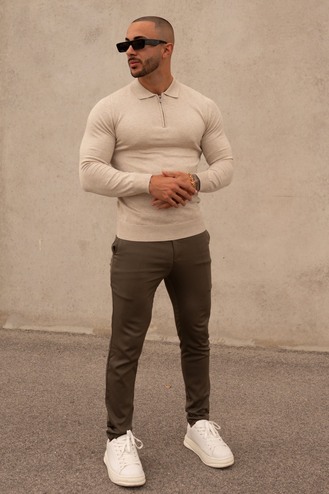 THE ZIPPER POLO KNIT - BEIGE MELANGE