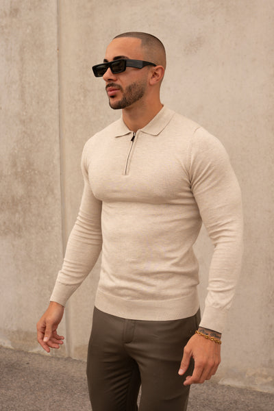 THE ZIPPER POLO KNIT - BEIGE MELANGE