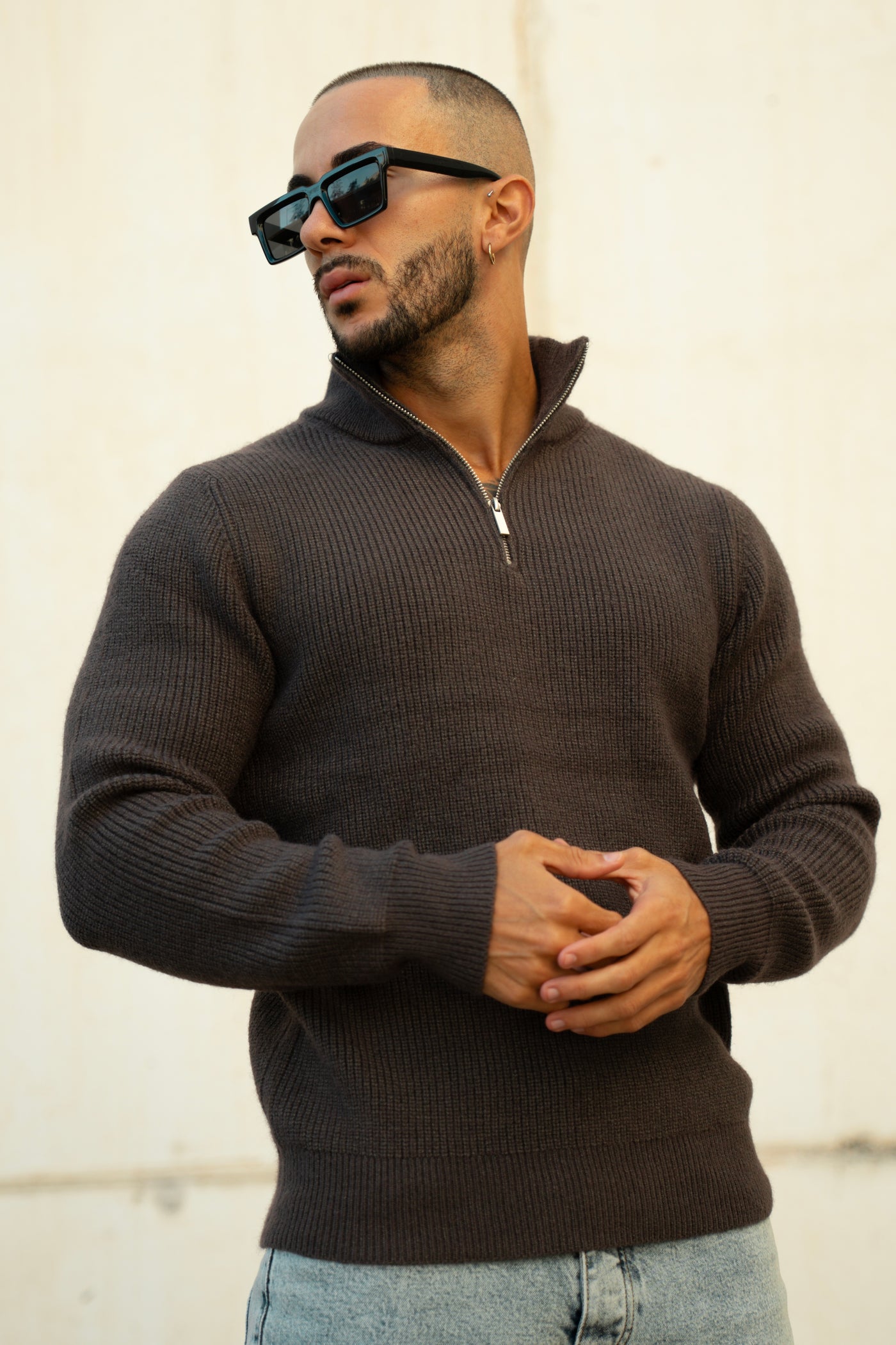 THE ENZO HALFZIP SWEATER - BROWN