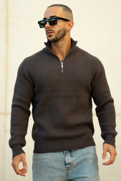 THE ENZO HALFZIP SWEATER - BROWN