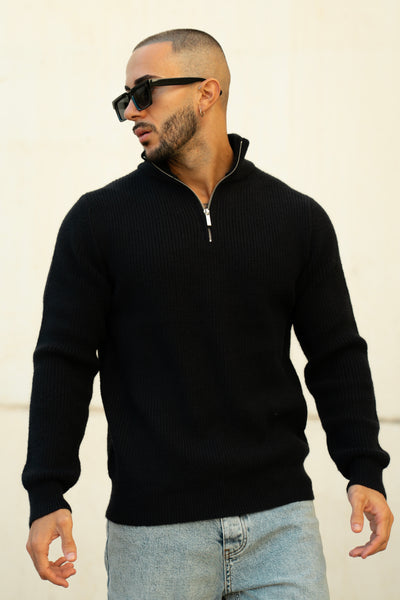 THE ENZO HALFZIP SWEATER - BLACK