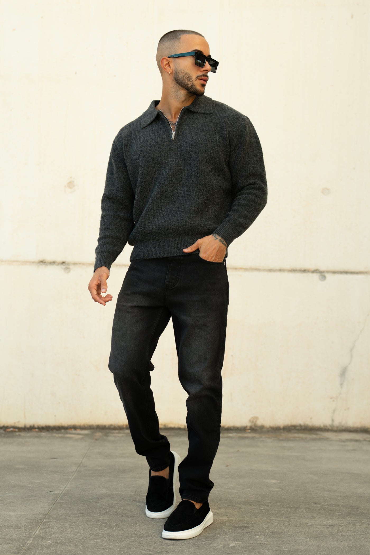 THE VITO HALFZIP POLO - BLACK