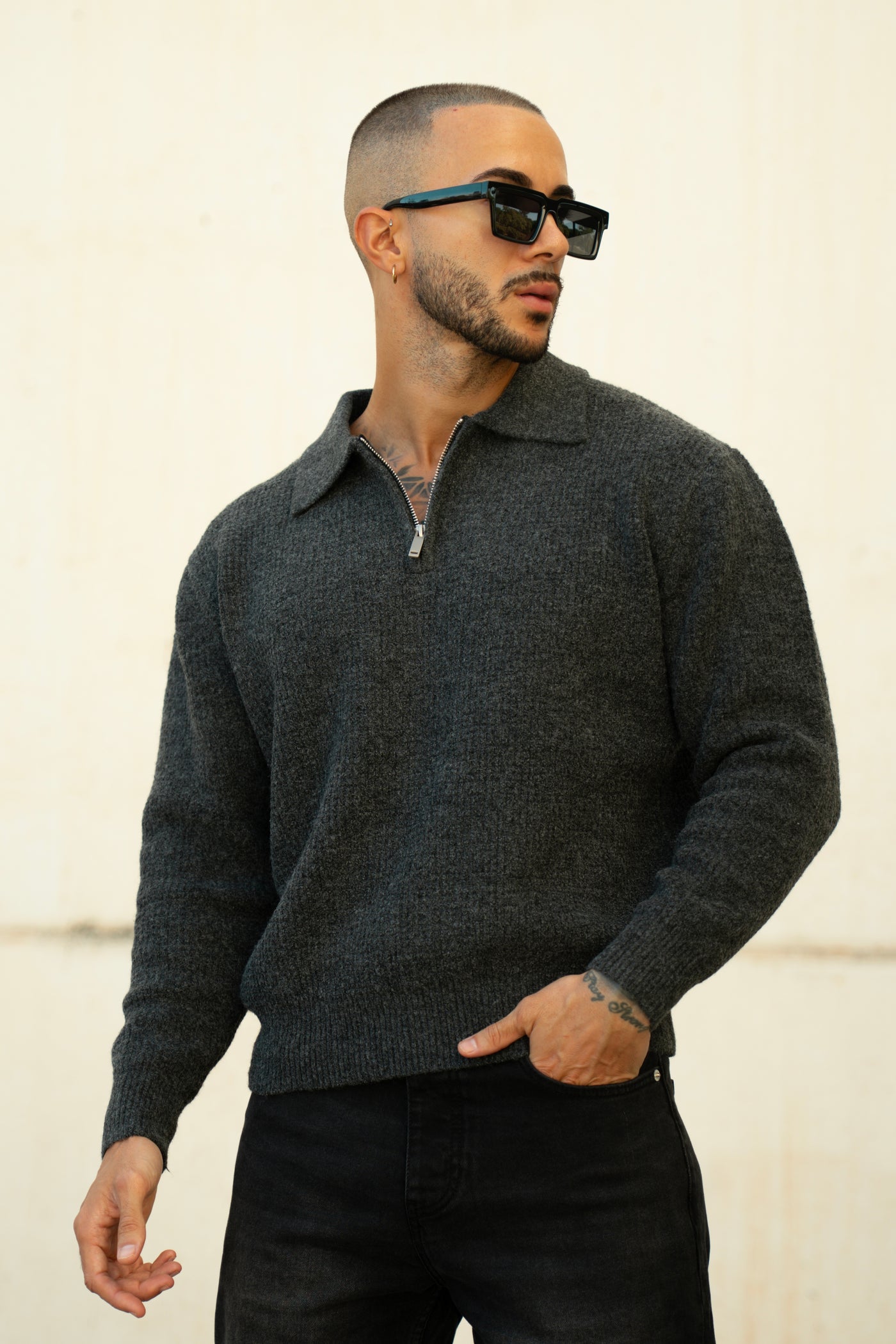 THE VITO HALFZIP POLO - BLACK