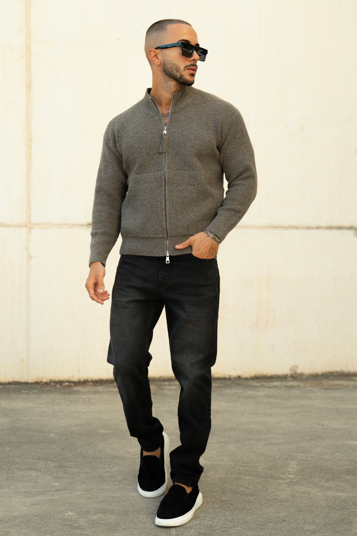 THE LOUIS FULL ZIP CARDIGAN - BROWN