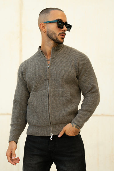 THE LOUIS FULL ZIP CARDIGAN - BROWN