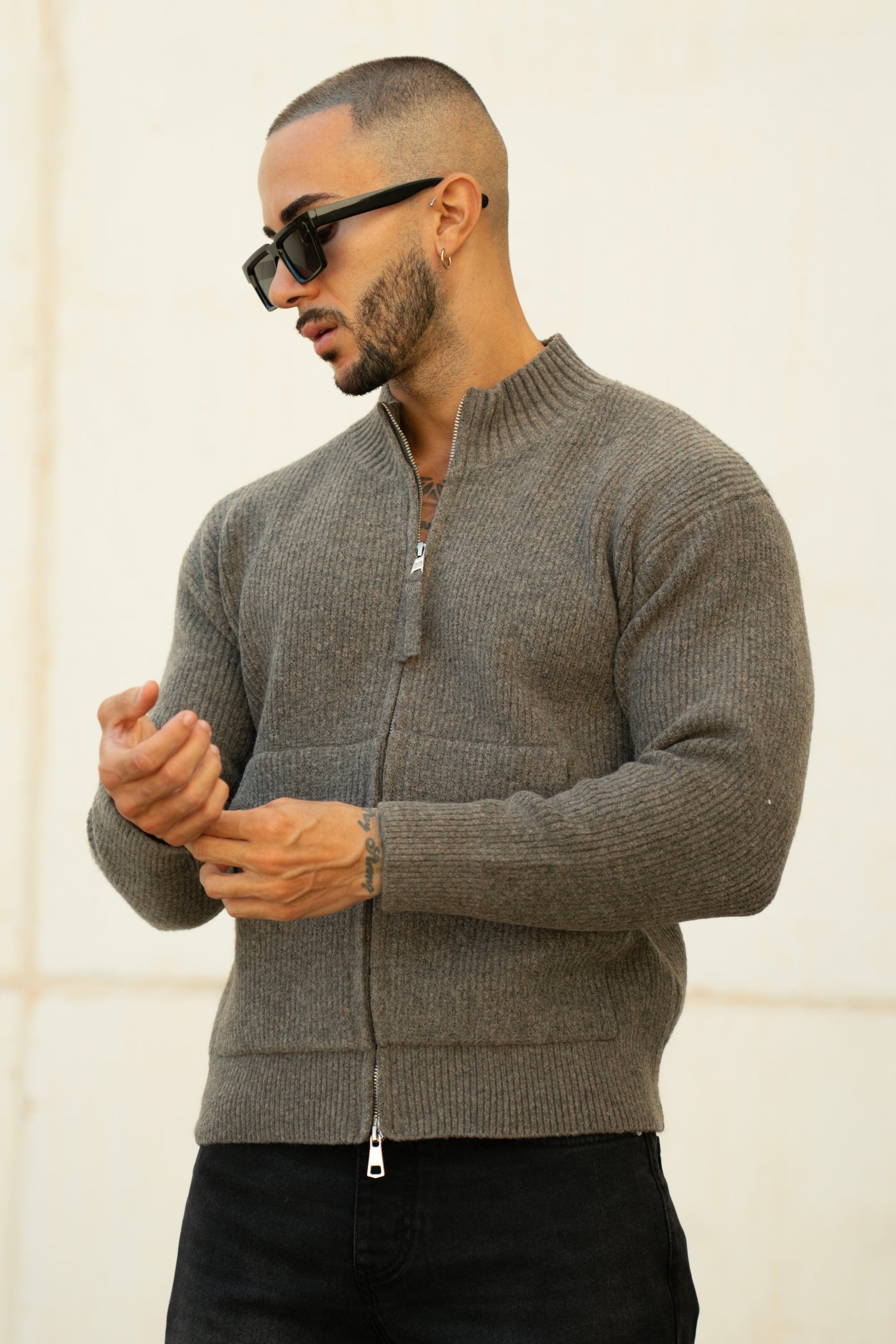 THE LOUIS FULL ZIP CARDIGAN - BROWN