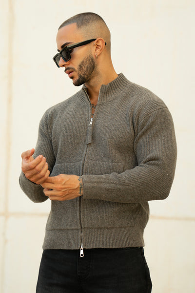 THE LOUIS FULL ZIP CARDIGAN - BROWN