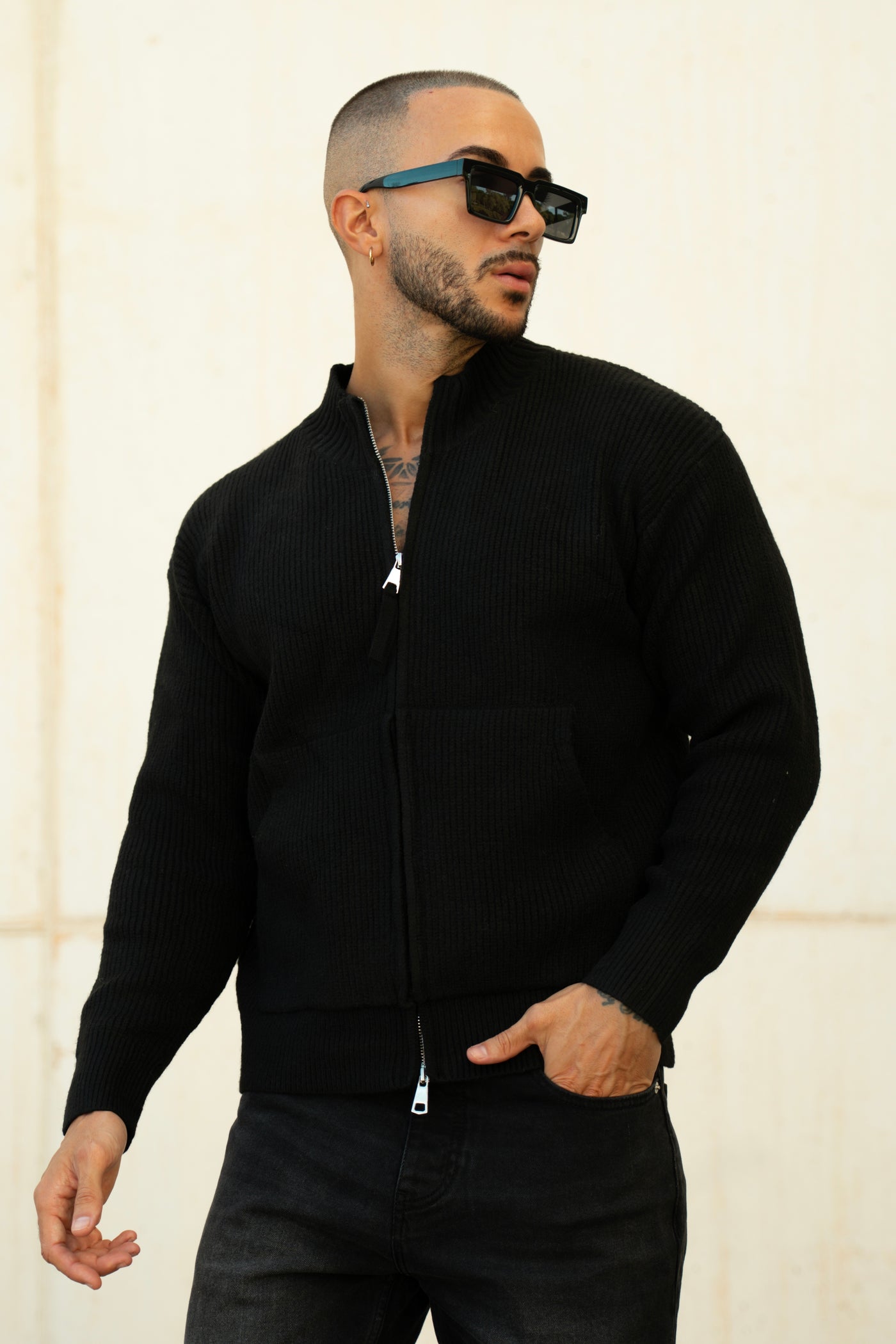THE LOUIS FULL ZIP CARDIGAN - BLACK