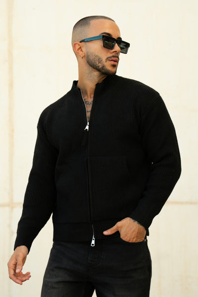 THE LOUIS FULL ZIP CARDIGAN - BLACK