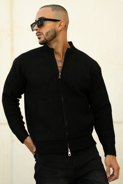 THE LOUIS FULL ZIP CARDIGAN - BLACK