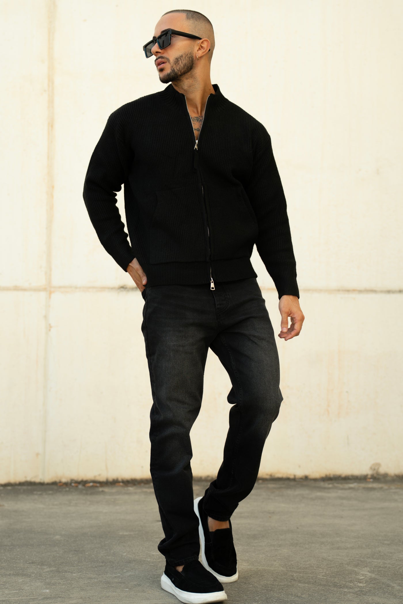 THE LOUIS FULL ZIP CARDIGAN - BLACK