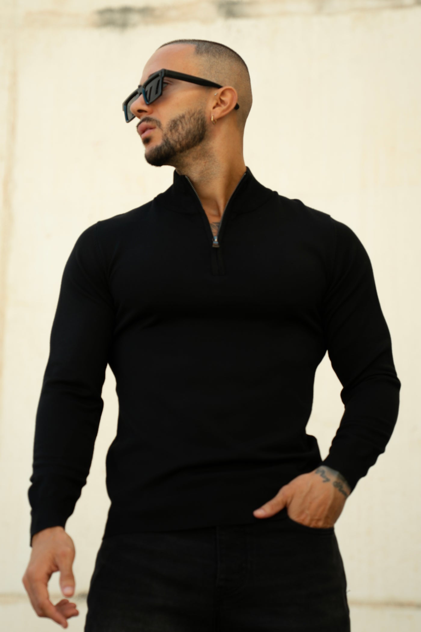 THE HALFZIP KNIT - BLACK