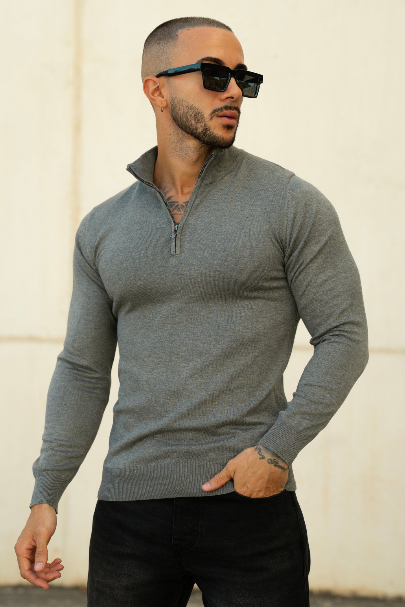 THE HALFZIP KNIT - BLAUW GRIJS