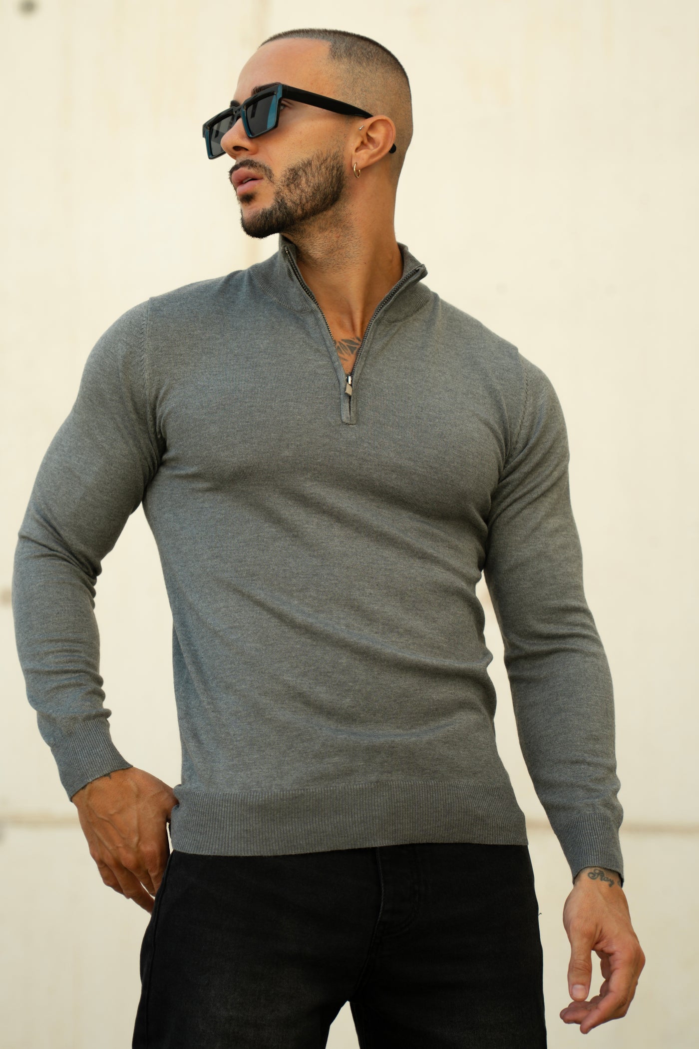 THE HALFZIP KNIT - BLAUW GRIJS