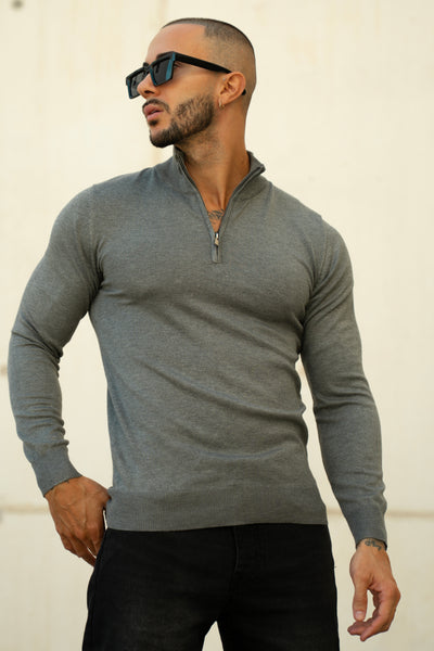 THE HALFZIP KNIT - BLAUW GRIJS