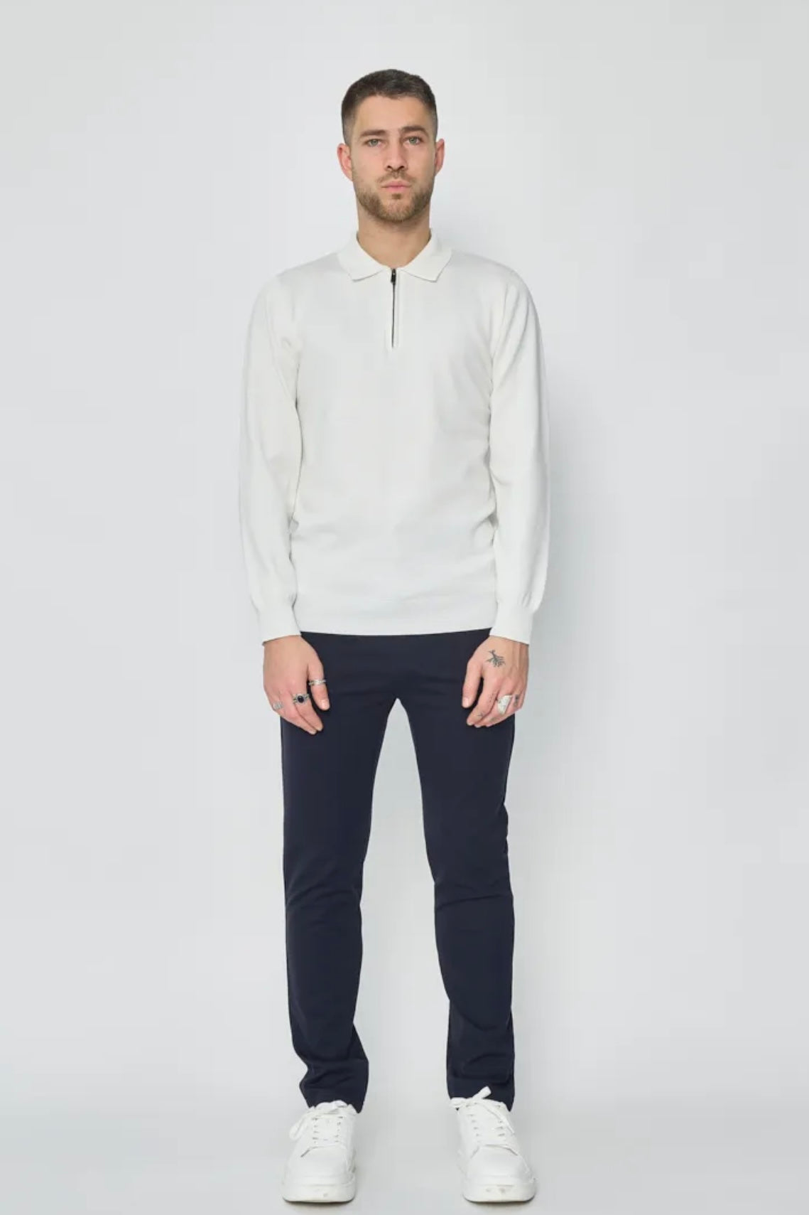 THE ZIPPER POLO KNIT - WHITE