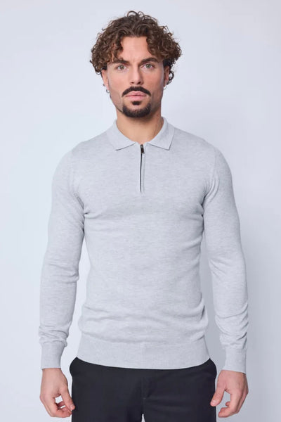 THE ZIPPER POLO KNIT - GRAY MELANGE