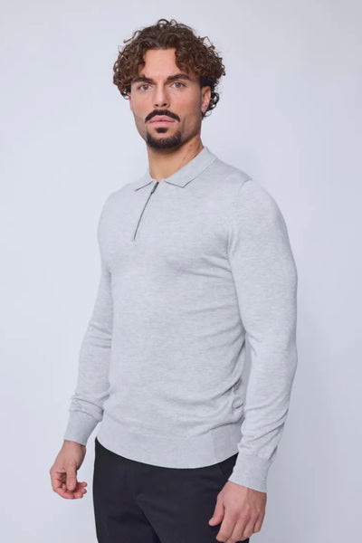 THE ZIPPER POLO KNIT - GRAY MELANGE