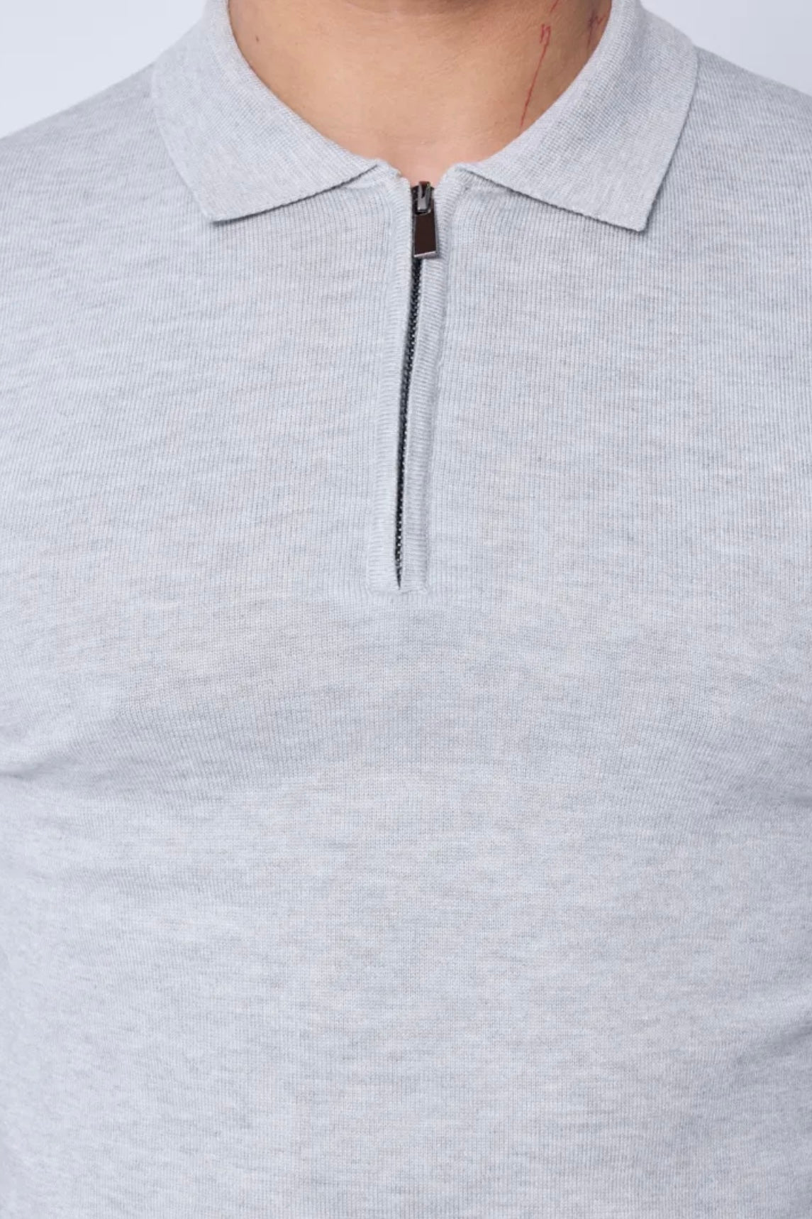 THE ZIPPER POLO KNIT - GRAY MELANGE