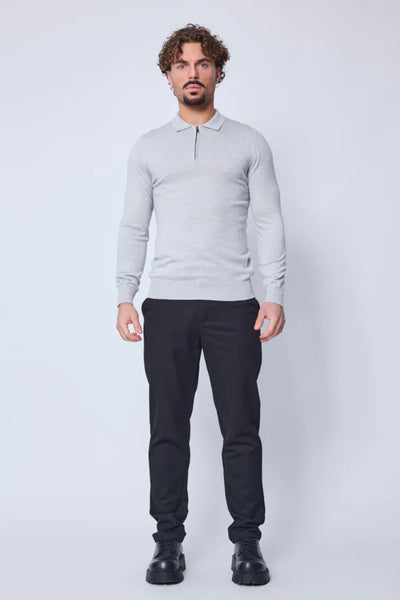 THE ZIPPER POLO KNIT - GRAY MELANGE