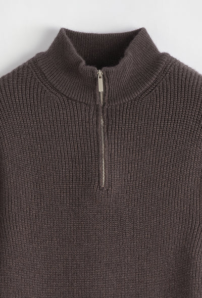 THE ENZO HALFZIP SWEATER - BROWN