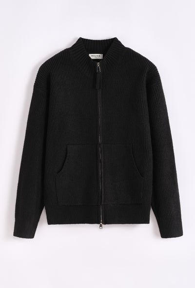 THE LOUIS FULL ZIP CARDIGAN - BLACK