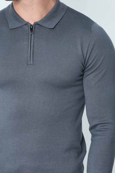 THE ZIPPER POLO KNIT - DARK GRAY