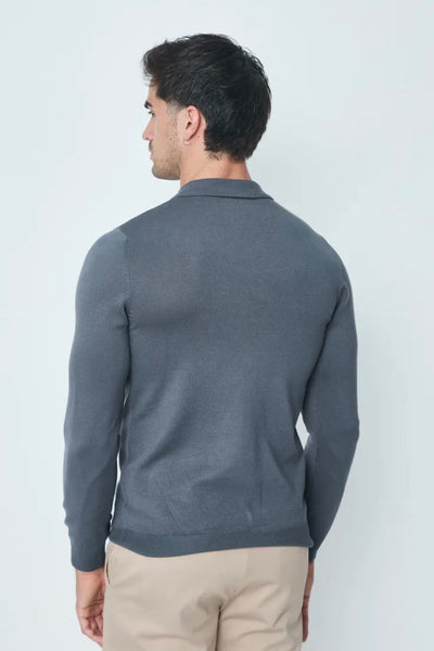 THE ZIPPER POLO KNIT - DARK GRAY