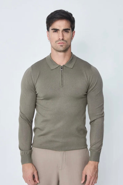 THE ZIPPER POLO KNIT - BROWN