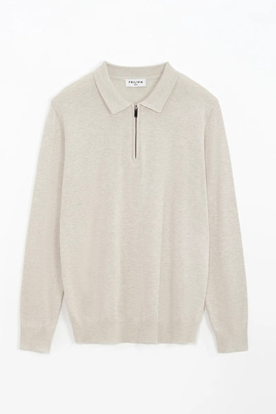 THE ZIPPER POLO KNIT - BEIGE MELANGE