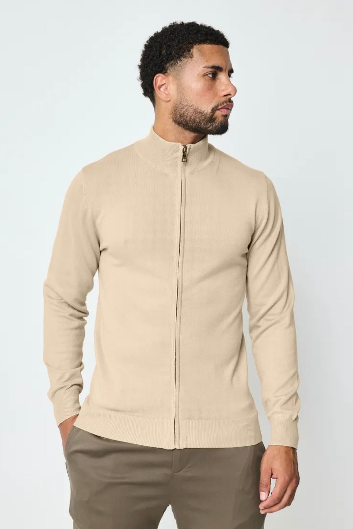 THE FULL ZIPPER KNIT - BEIGE