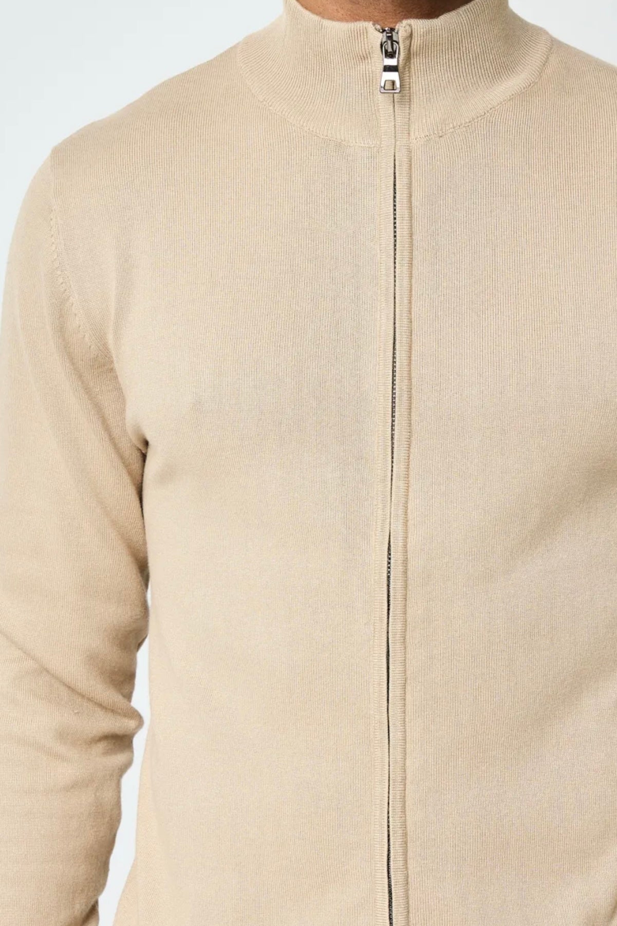 THE FULL ZIPPER KNIT - BEIGE