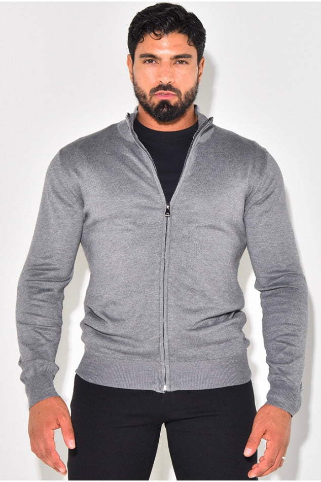 THE FULL ZIPPER KNIT - GRAY