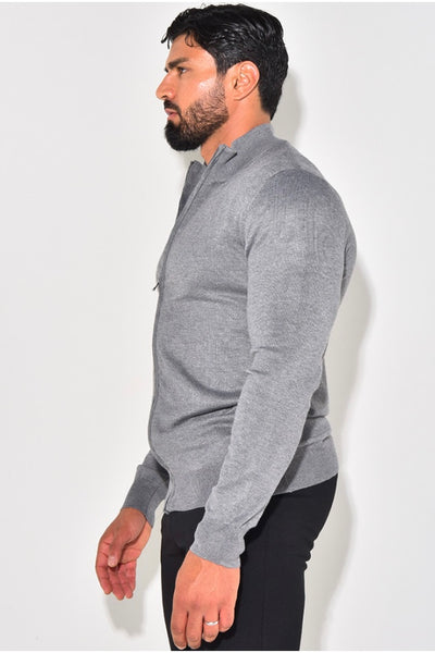 THE FULL ZIPPER KNIT - GRAY