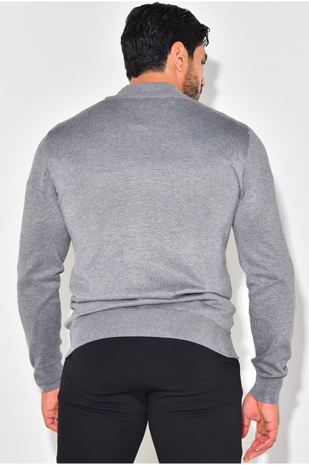 THE FULL ZIPPER KNIT - GRAY