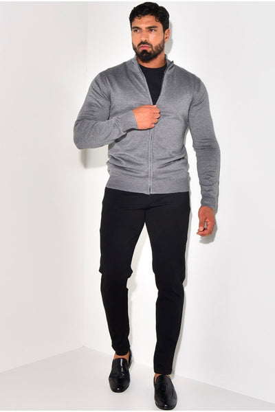 THE FULL ZIPPER KNIT - GRAY