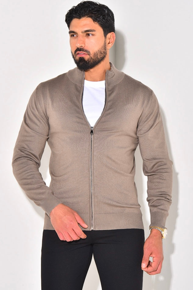 THE FULL ZIPPER KNIT - BROWN