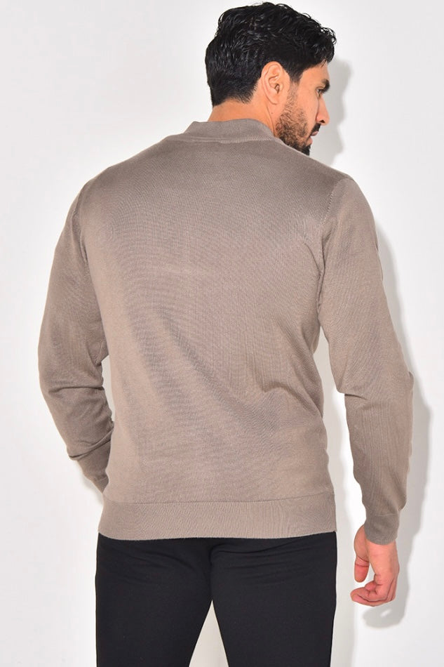 THE FULL ZIPPER KNIT - BROWN