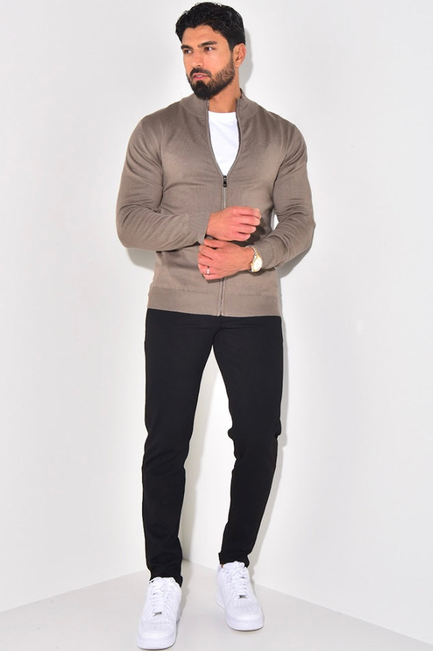 THE FULL ZIPPER KNIT - BROWN